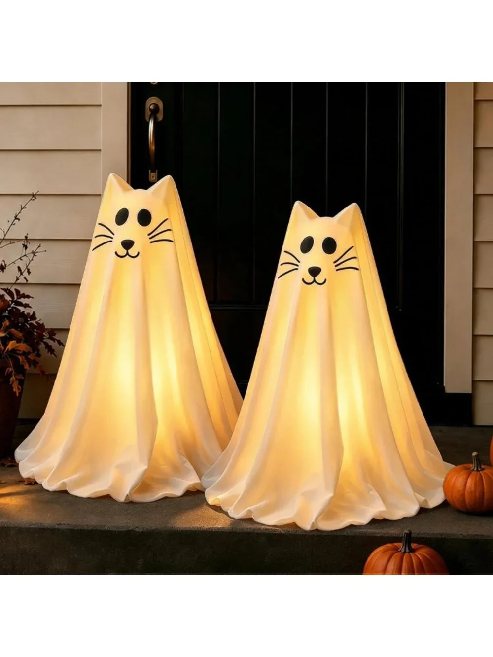 Spooky Ghost Cat Decor - 2 Pack Halloween Indoor Decorations for Parties